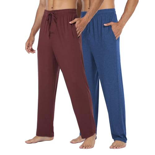 North Bund Pantalón De Pijama Para Hombre Pack De 2 Largo Ropa De Dormir Cintura Elástica Suave Cómodo Estar Con Cordón Bolsillos Yoga Casa Casual Primavera Verano