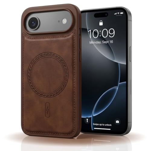 Image of amazon basics Premium PU Leather Case for iPhone 17 Air, MagSafe Compatible Magnetic Ring, Sleek Protective Back Cover - [Brown]