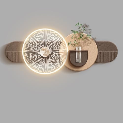Décoration murale 3D lumineuse avec vase en relief et plantes vertes