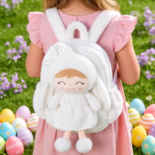 Image of Gloveleya Toddler Backpack Plush Bag with White Bunny Detachable Design 11-inch Gift for Girl