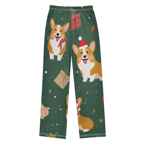 Xmas Corgi Dog Tree Boys Long Pants Soft Trousers Elastic Waist Kids Lounge Bottoms with Pockets S-XL2