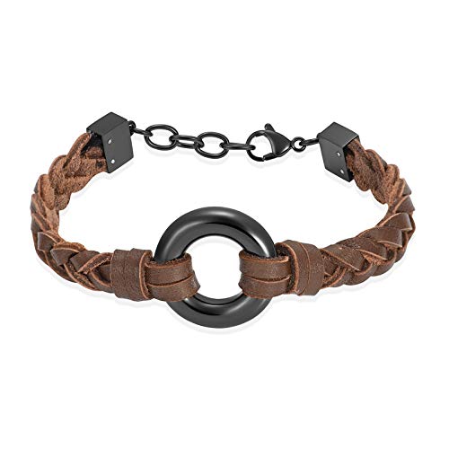 constantlife Circle of Life Urn Cremation Bracelet for Ashes Memorial Jewelry Brown Leather Wrist Band Bangle Funeral Keepsake