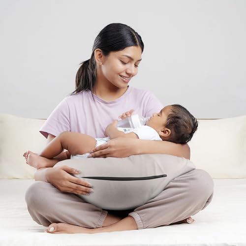 Image of Wakefit Nursing Pillow for Breastfeeding & Baby Care | 5 in 1 Feeding Pillow with Bamboo Waterproof Removable Cover | Super Soft & Machine Washable Waterproof Cover | Grey