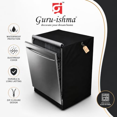 Image of Waterproof Dishwasher Cover for 12 to 15 Place Setting | Suitable with Bosch, LG, IFB, Hafele, Faber & More | Dustproof Appliance Protector Zip Cover Universal Fit-(60X60X88cms Black)