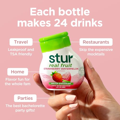 Image of Stur Liquid Water Enhancer | Strawberry Watermelon | Naturally Sweetened | High in Vitamin C & Antioxidants | Sugar Free | Zero Calories | Keto | Vegan | 5 Bottles, Makes 120 Drinks