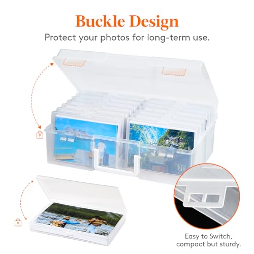 Lifewit Photo Storage Box 4x6 Photo Case, 14 Inner Photo Keeper, Clear Photo Boxes Storage with 1 Sheet Label Sticker, Plastic Craft Storage Box with lids for Cards Pictures Stamps Office Supplies