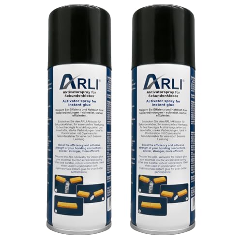 ARLI Aktivator Spray Aushärtungsbeschleuniger für Sekundenkleber 2x 200ml Aerosol Sprühdose ist geeignet für alle Schnellkleber auf Basis von Cyanacrylat sorgt für blitzschnelles Aushärten (2 Stück)
