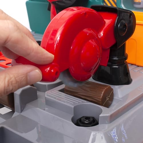 Amazon Basics kids workbench with tool set, helmet and safety goggles