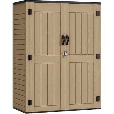 YITAHOME 59 Cuft Outdoor Tall Storage Shed, Waterproof Vertical Resin Shed for Garden, Garage, Patio, Lockable Tool Storage, No Shelves Included, Brown