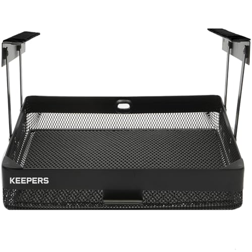 Anything Keeper Under Cabinet, Pull-Down Under Shelf Basket, Drawer Organizer for Office Tables, Under Desk Storage Shelf, RV Space Savers, Camper Must Haves, Easy Install - 11 x 10 x 2.5 in - Black
