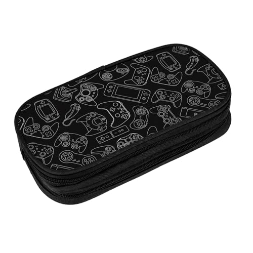 Perinsto Video Game Controller Background Pencil Case Big Capacity Multi Compartment Stationery Box Gaming Gadgets Pencil Pouch Holder Desk Organizer For School Office Home Black