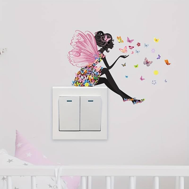 Lot De 2 Stickers Muraux Fée Et Papillons - Déco Chambre D'enfant - 38x28 Cm - Vinyle Amovible