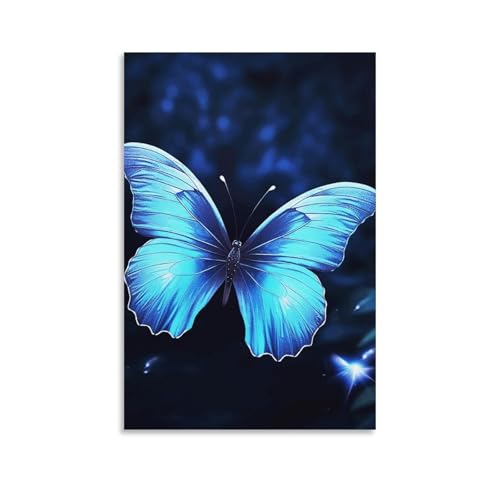 Papillon bleu toile murale suspendue pour sublimer votre decoration de salon cocooning 60x90cm