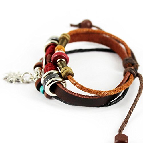 More Fun The Start Alloy Pendant Woven Handmade Multistrand Leather Wrap Bracelet,Adjustable #TOP1
