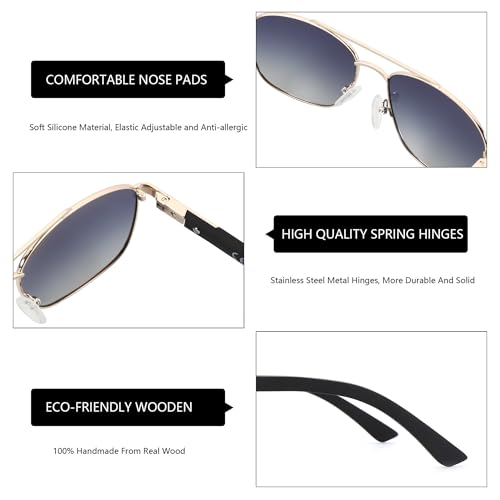 Image of ZENOTTIC Aviator Wood Polarized Sunglasses for Men 100% UV Protection Fishing Driving Golf