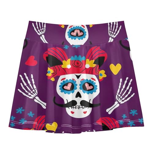 Tennis Skirts Kids Colorful Day Dead Skulls Purple Athletic Shorts Girls Skorts Navy Flowy Skirt 4t2