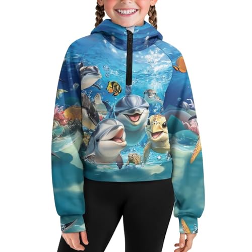 WELLFLYHOM Girls Sweatshirt 5-14T Half Zip Pullover Hoodies Lightweight Cropped Tops Long Sleeve Fall Outfits
