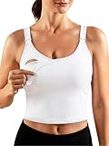 Ecavus Nursing Bras for Breastfeeding Longline Sports Maternity V Neck Buttery Soft Crop Tank Top with Built in Bra White