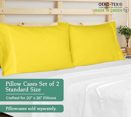 Image of Royale Linens Standard Pillowcase Set of 2 - Bed Pillow Cover - 20 inchx26 inch - Pillowcases - 1800 Brushed Microfiber, Wrinkle & Fade Resistant - Soft & Cozy- Standard Size Pillow Case (STD, Yellow)