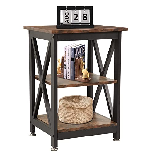 TOOCUST End Tables Living Room Side Table with Storage Bedroom Nightstand Bedside Tables Rustic Small End Tables with Steel Frame Sofa Side Table for Small Spaces Home Furniture