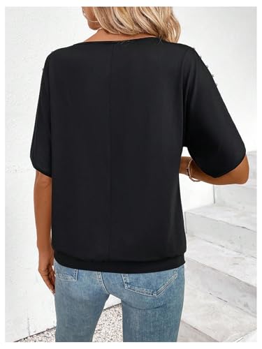 Verdusa Women's Cold Shoulder Beaded Blouse Top Elegant Summer Scoop Neck Dressy T Shirts Tops2