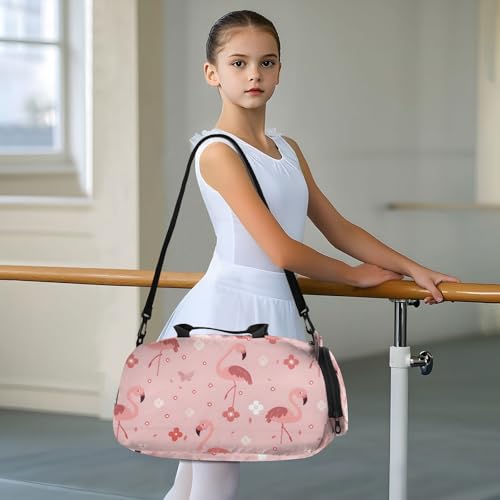 Travel Duffle Bag for Kids Boys Girls Flamingo Pink Bird Sports Bag Overnighter Duffle Sleepover Weekender with Shoes Compartment2