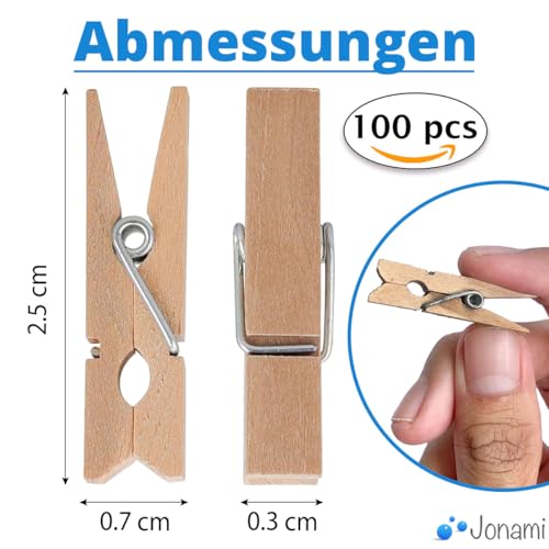Mini Wäscheklammern Holz Natur 100 Stück 2,5 cm für Bastelbedarf Fotoleine Kartenhalter DIY Deko Etiketten Scrapbooking Clips