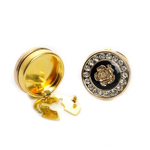 JEWSHA Fashion Button Cover Metal Cufflinks for Shirts Bling Rhinestone Rose Flower Sleeve Clothing Decoration Button No Sewing Buttons Clips, Perfect for Birthday, Christmas,Wedding Gifts (black)