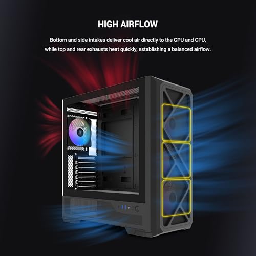 Image of SAMA S41 ATX Mid-Tower Gaming PC Case, 4 ARGB Fans, USB-C, 360mm AIO, Black | Fan Hub Included, High Airflow Mesh Gaming Computer Case, Back-Connect Ready, 427mm GPU & 360mm AIO Support, 32mm Cable