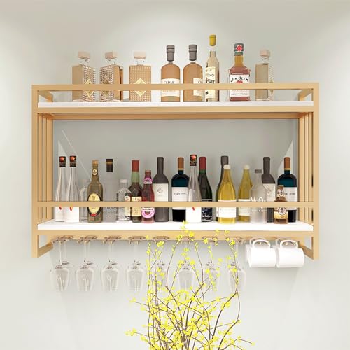 Étagère à vin murale 2 niveaux avec support à verres élégant pour ranger vos bouteilles