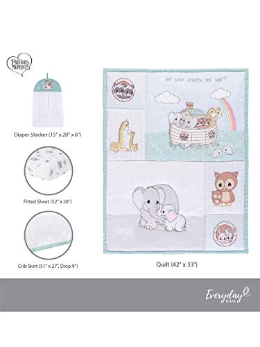 Everyday Kids Precious Moments Noah’s Ark 4 Pc Crib Bedding For Boys Nursery Set Includes Baby Bed Quilt, Fitted Sheet, Dust Ruffle And Diaper Stacker With Sweet Images Of Elephants And Giraffes #TOP3