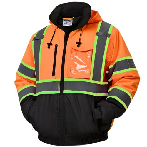 Image of sesafety Reflective Jacket for Men, High Visibility Jackets, Safety Jackets for Men, Hi Vis Construction Bomber Jackets Waterproof with Pockets and Zipper, Black Bottom, Class 3