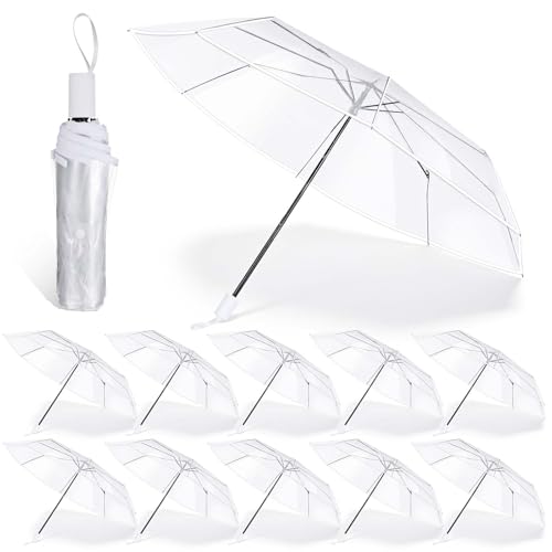 12 Pcs Clear Wedding Umbrellas Bulk Transparent Portable Umbrella fibergl