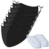 6 Pack Reusable Cloth Face Mask Washable Breathable with 20PCS Activated Carbon Filter Black