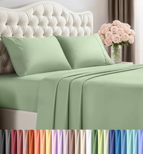 Image of Utopia Bedding Queen Size Sheet Set - 4 Piece Bed Sheets, Soft and Breathable Microfiber, Includes 1 Fitted Sheet, 1 Flat Sheet and 2 Pillowcases - Oeko Tex (Sage)