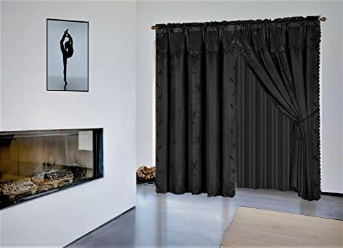 Anxella Window Curtain Valance, 5Pcs Printed Window Curtain Panel Set 84" X54" Modern Yet Attached Valance Black Basement Window Curtains Faux Silk For Bedroom Living Room Rv #TOP1