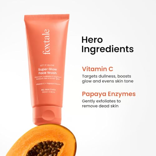 Image of Foxtale Super Glow Detan Face Wash with Vitamin C & Papaya enzyme, Tan Removal, Brightens & Reduces Pigmentation, Gentle Exfoliation | Face Wash for Men & Women | All Skin Types - 100ml