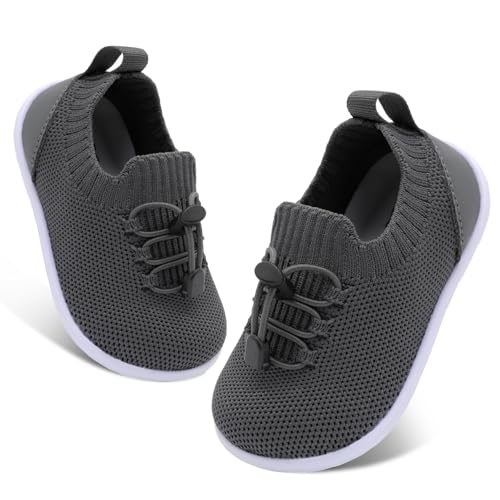 FEETCITY Baby First Walking Shoes Boys Girls Infant Shoes Toddler Sneakers Anti-Slip Newborn Crib Shoe Dark Grey