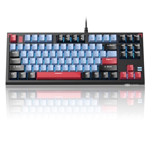 Compact 80 Percent Mechanical Gaming Keyboard, Wired tkl Mechanical Keyboard with Brown Switches, Ice Blue Backlit Keyboard 87 Keys for Windows Mac PC, Black Blue