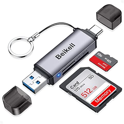 SD Card Reader, Beikell USB C Card Reader Mini USB 3.0 Memory Card Adapter - Supports SD/Micro SD/MMC/SDXC/SDHC/Micro SDHC Compatible with MacBook Pro Air, iPad Pro Air, Galaxy S21, S22 etc Cover