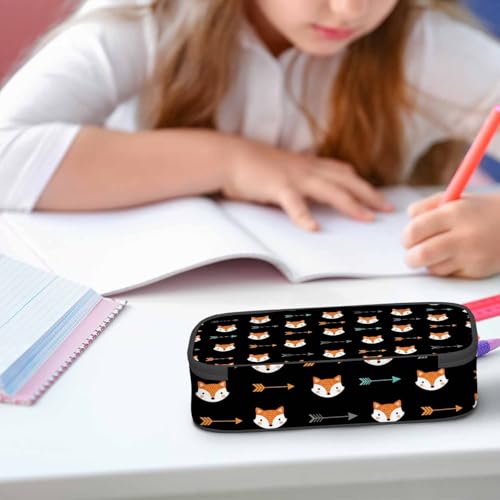 Image of Fox Pencil Holder Bag Feather Arrows Cross Cunning Animal Black Pencil Case College Office School for Teens Boy Girl