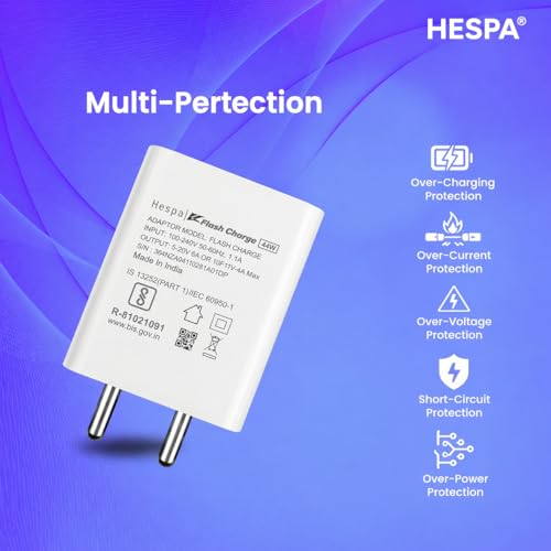 Image of 44W Flash Charge Fast Charger Adapter with Flash Type-C Cable | Rapid Charging Compatible for Vivo V Series, T Series, iQOO, Y Series | USB-A to C | Travel-Friendly, Smart Safety Protection