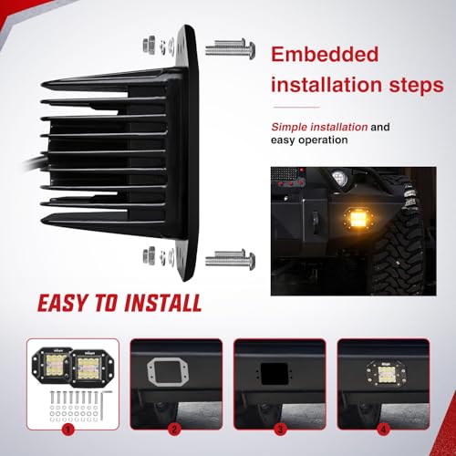 Image of Nilight Flush Mount LED Light Pods 2PCS 42W Amber White 3 Lighting Modes | Fog Lights Spot Flood Combo Beam with Dual Control 18AWG Wiring Harness for Truck Pickup Golf Cart UTV ATV SUV Boat 4x4 Car