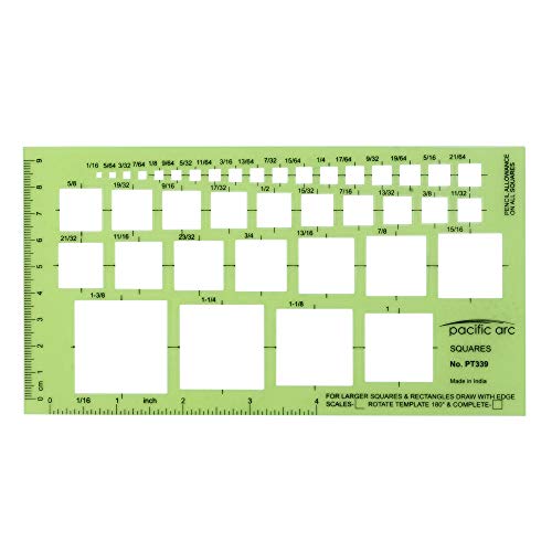Image of Pacific Arc Squares Template Guide, 39 Squares ranging from 1 /16 inch to 1 and 3 /8 inch