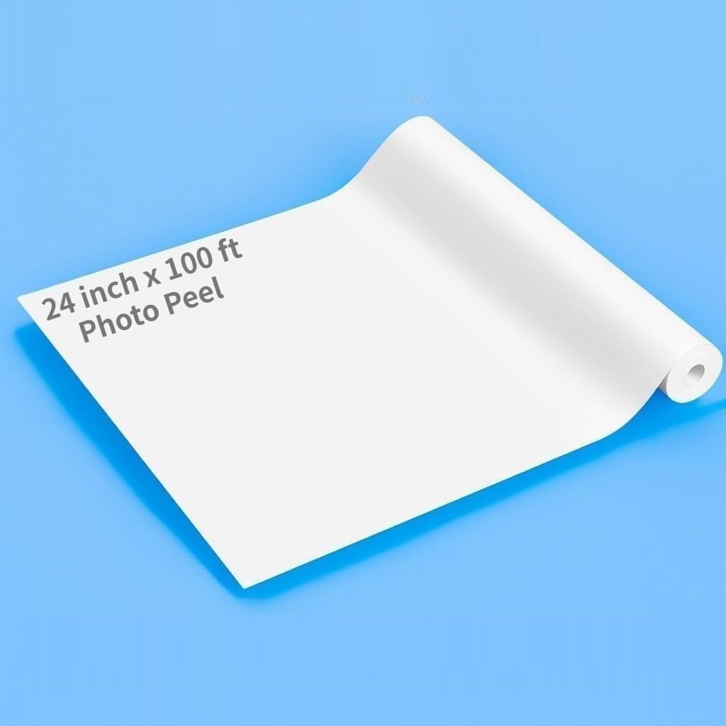 RCdepot1-1 x 24 inch x 100 ft Matte Photo Peel sticker paper roll Printable Adhesive Vinyl Waterproof 2 inch core, Inkjet print signs and Stick decal labels stickable PVC diy school