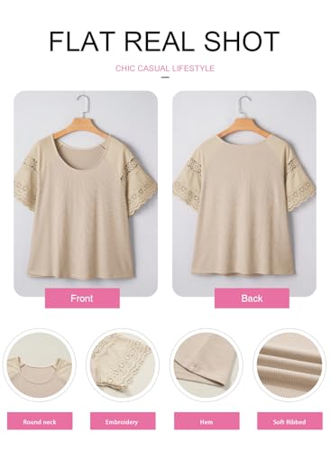Image of EVALESS Womens Summer Tops Dressy Casual Spring Ribbed Texture Embroidery Short Sleeve Crewneck T Shirts