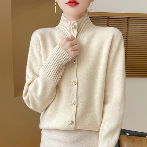 Women's Stand Collar 100% Merino Wool Sweater 2025 Spring Fall Solid Long Sleeve Knitted Cardigan Sweater4