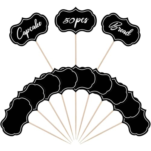 COYUN 50 Piezas Etiquetas Plantas, Decoracion Buffet, Etiqueta de Adorno para Cupcakes, Etiquetas para Plantas, Etiquetas para Cupcakes, Topper de Tablero de Charcutería de Copa de Vino (Negro)