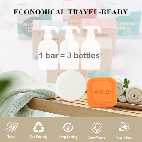 SAPHUS Argan Oil Bar Shampoo and Conditioner Set for Strengthening, Cleansing & Moisturizing Dry & Curly Hair,Travel Size, Zero Waste, 2pc Set