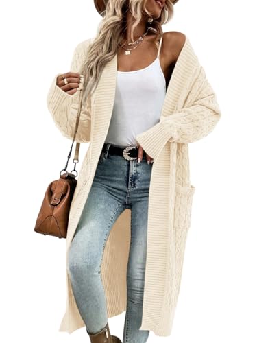 Image of Onedreamer Womens Long Cardigan Sweaters Open Front Cable Knit with Pockets